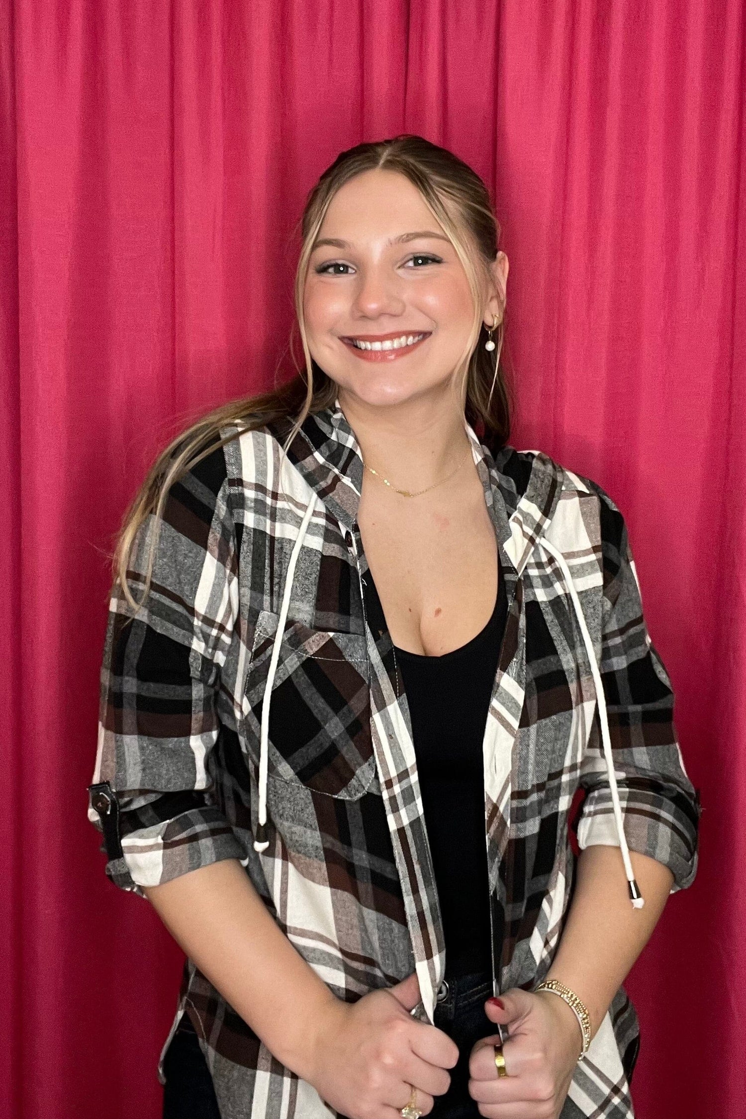 Long Sleeve Flannel Button Down w/Hood MISSY TOP SPECIAL KEREN HART 