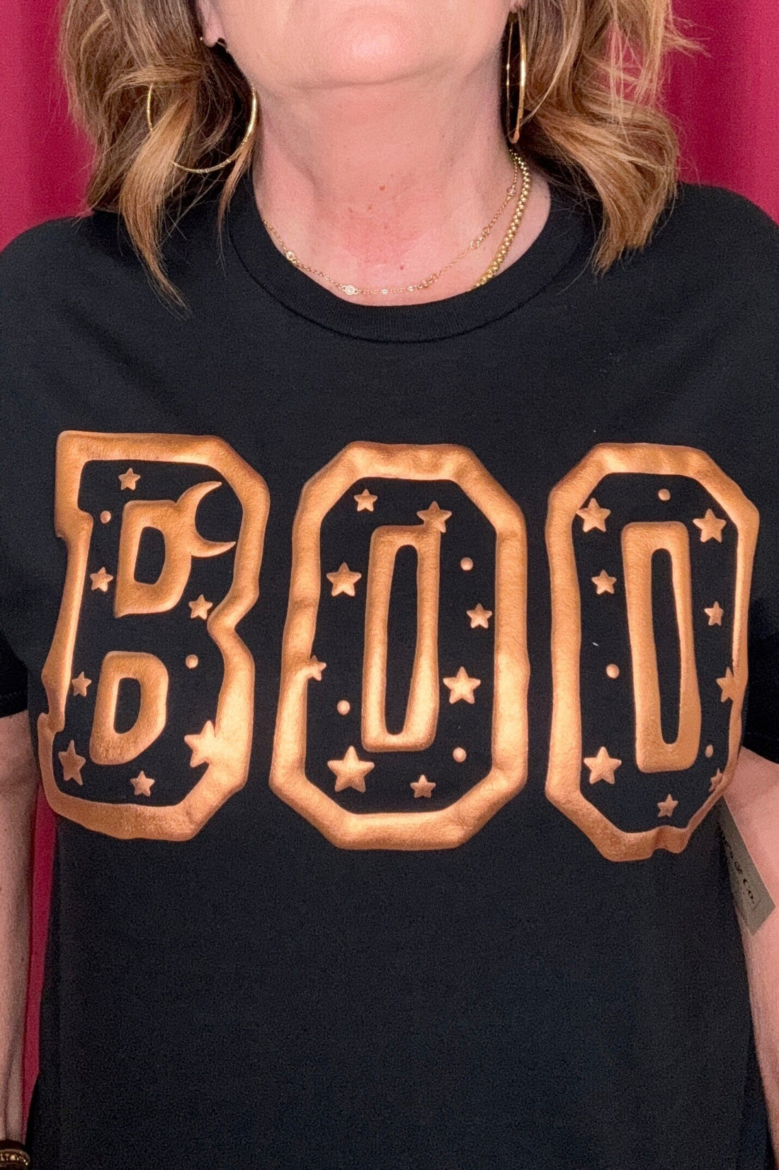 Short Sleeve Tee w/Boo MISSY BASIC KNIT SUGAR STITCH 
