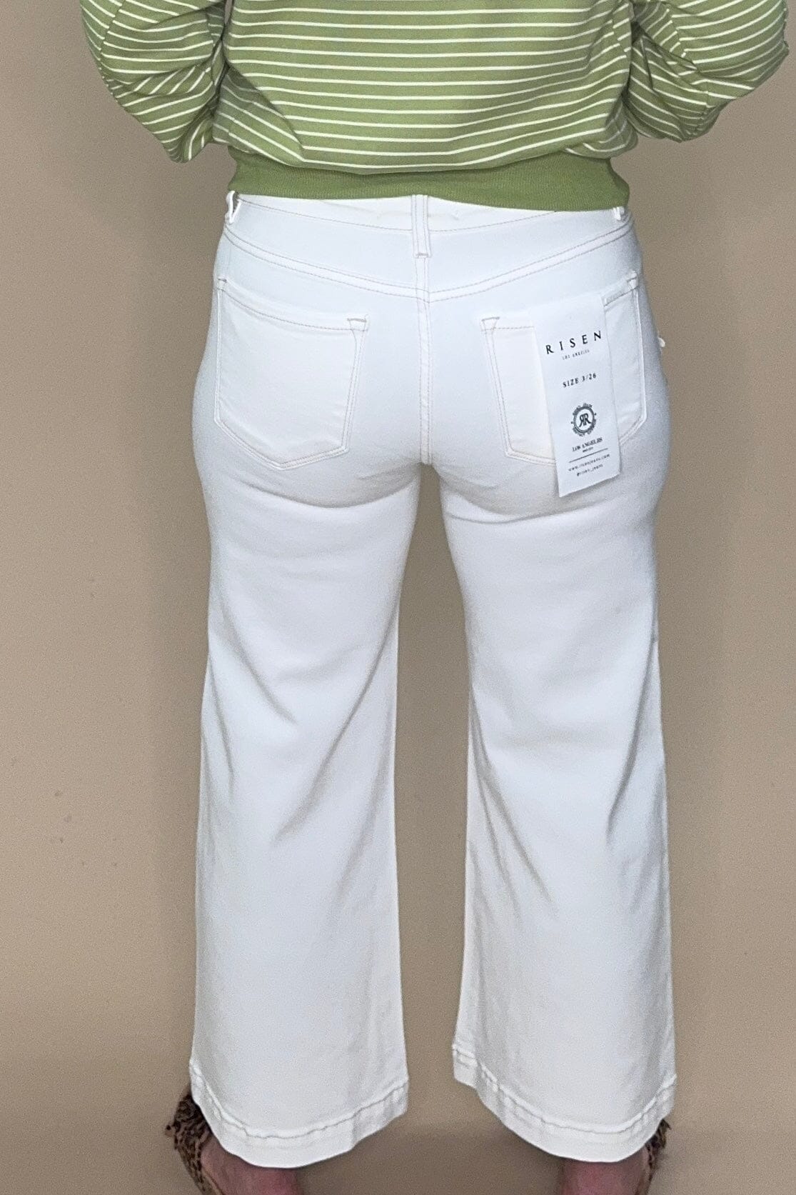 White Mid Rise Crop Flower Detail Pants BOTTOMS RISEN 