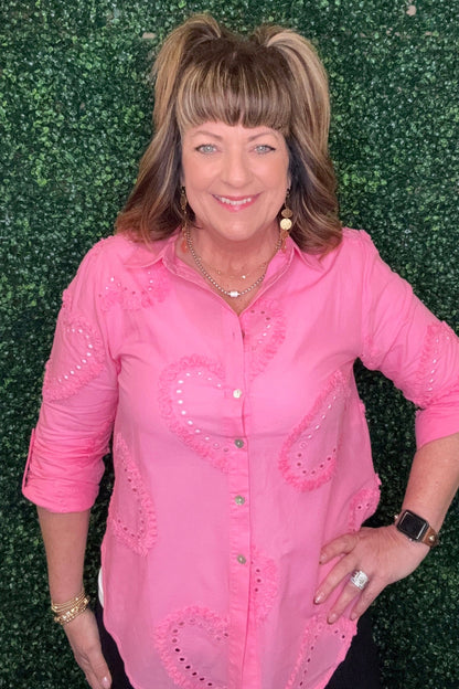Long Sleeve Button Down w/Eyelet Hearts MISSY TOP SPECIAL CHARLIEB 