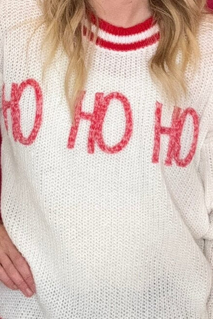 Long Sleeve Knit Top w/HoHoHo Blanket Stitch JRTOP CASUAL TOP SO ME 