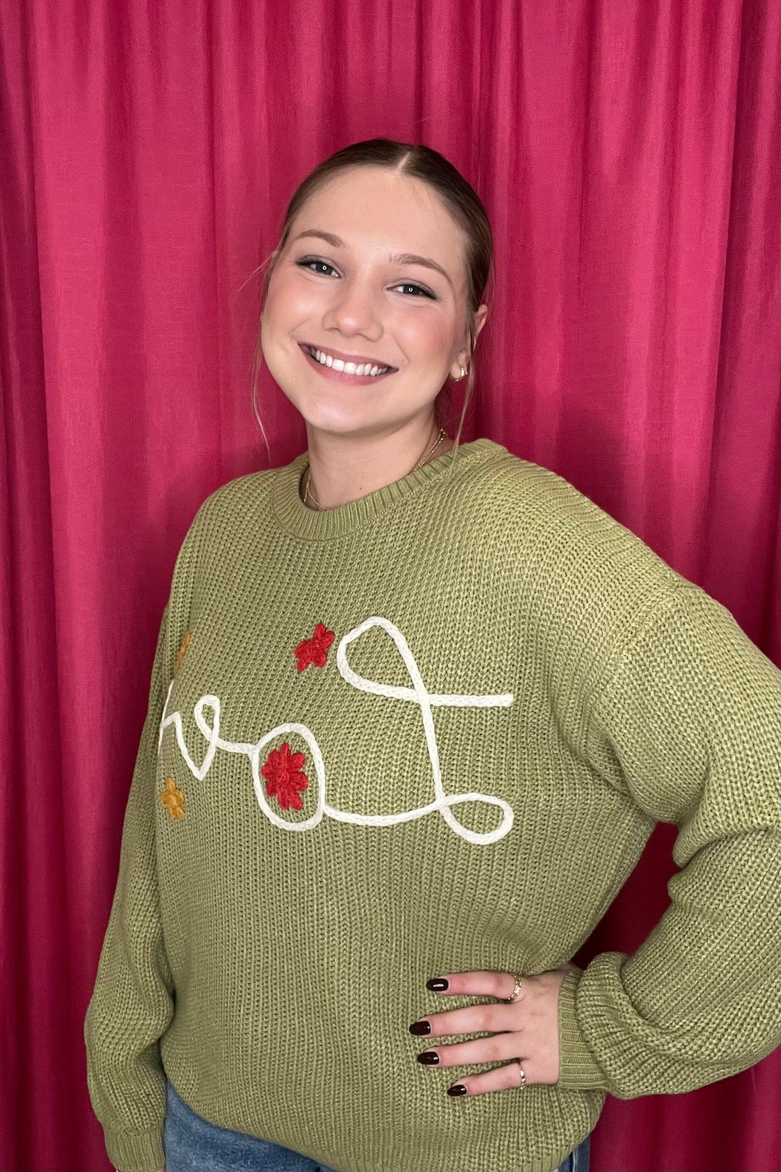 Long Sleeve &quot;Love&quot; Stitch Knit Sweater SWEATER EASEL 