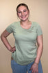 Short Sleeve Scoop Neck Top - Sage Green MISSY BASIC KNIT KEREN HART 