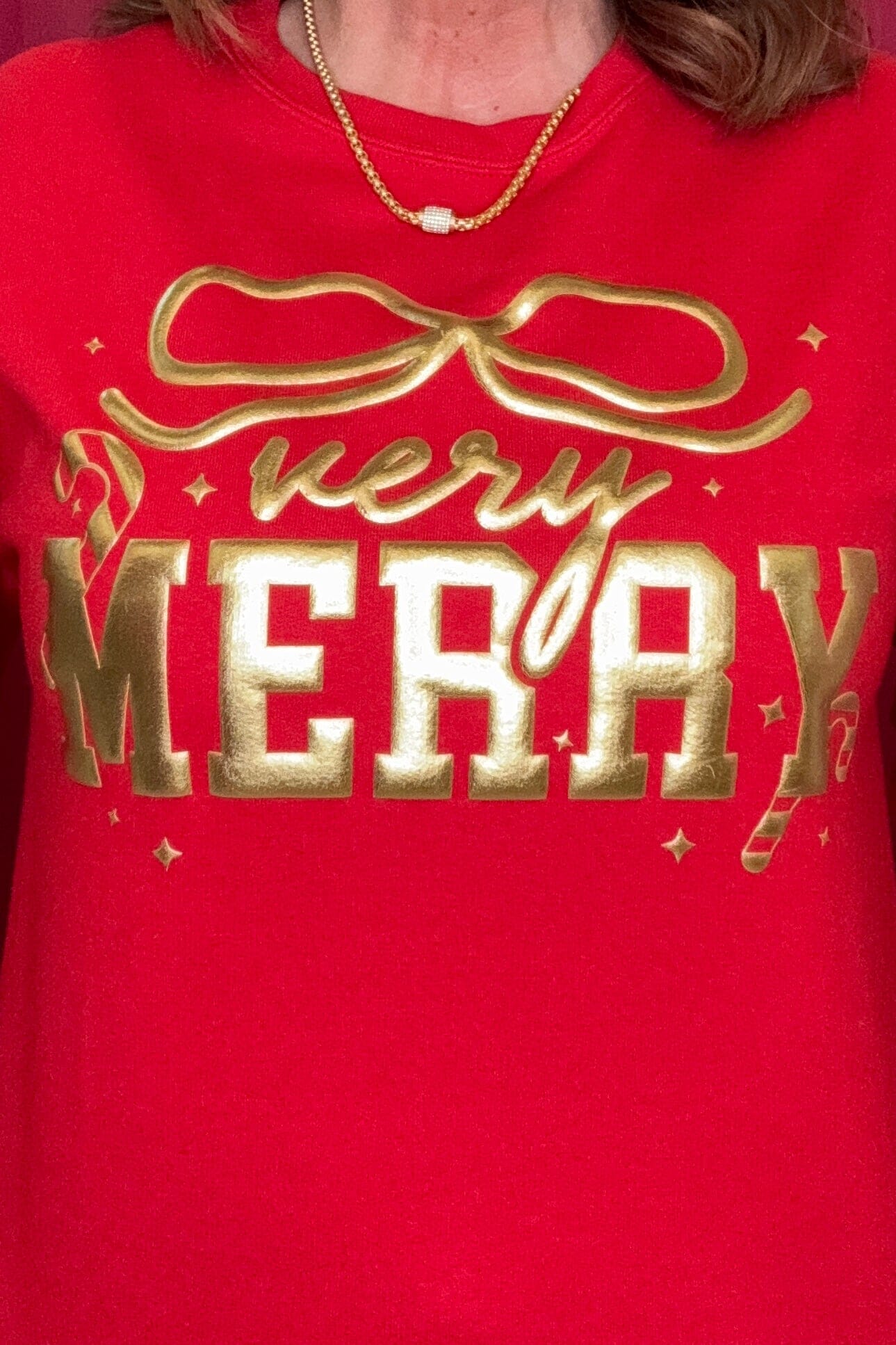 Long Sleeve Crew Neck Very Merry Sweatshirt MISSY BASIC KNIT SUGAR STITCH 