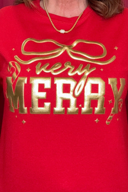 Long Sleeve Crew Neck Very Merry Sweatshirt MISSY BASIC KNIT SUGAR STITCH 