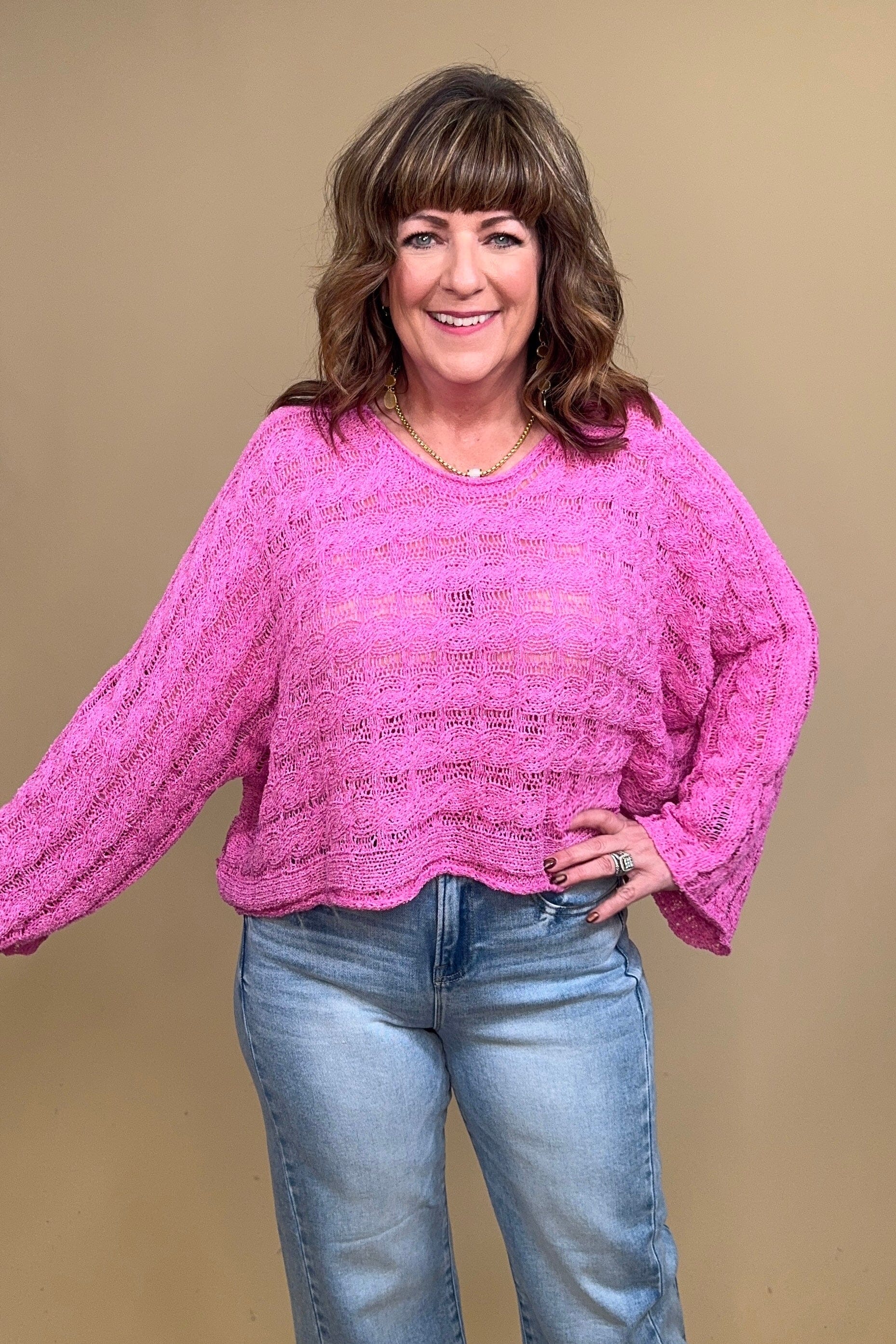 Round Neck Long Sleeve Cropped Knit Sweater JRTOP CASUAL TOP POL CLOTHING 