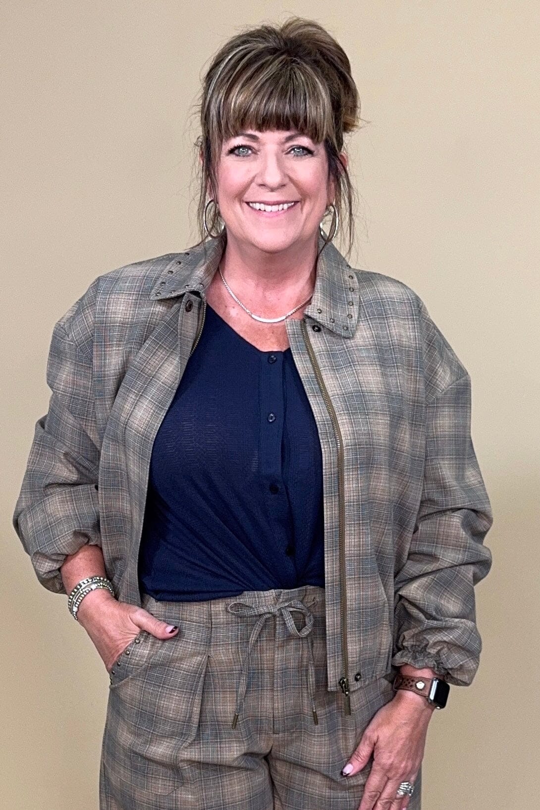 Bubble Hem Plaid Jacket OUTFIT COMPLETER LIVERPOOL