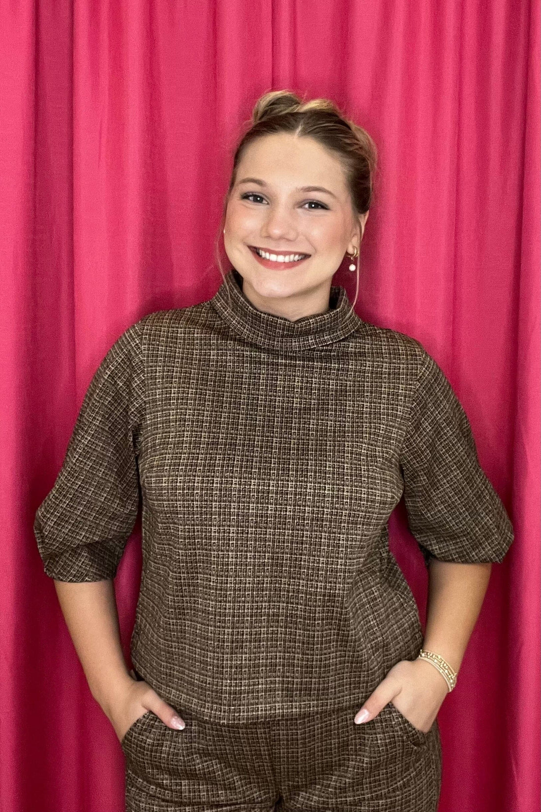 Pleated Elbow Sleeve Mock Neck Crop Top MISSY TOP SPECIAL DEMOCRACY