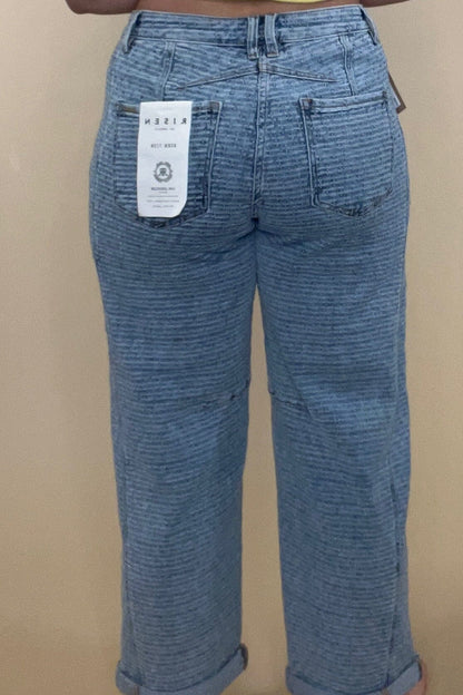 Slouchy Barrel Textured Denim Jeans BOTTOMS RISEN 