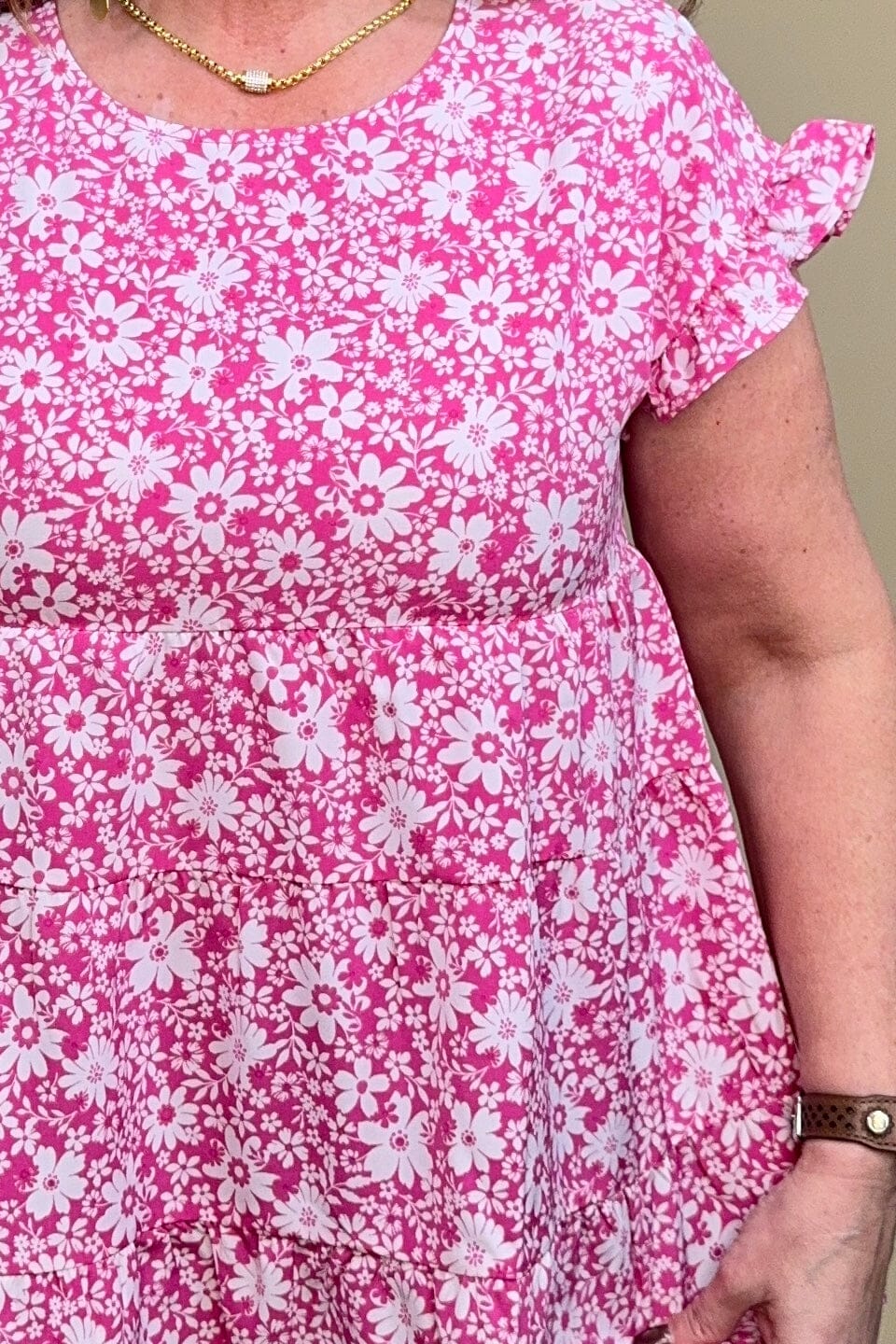 Short Ruffle Sleeve Ruffle Tiered Floral Print Blouse JR TOP DRESSY WHOLESALE FASHION TRENDS 