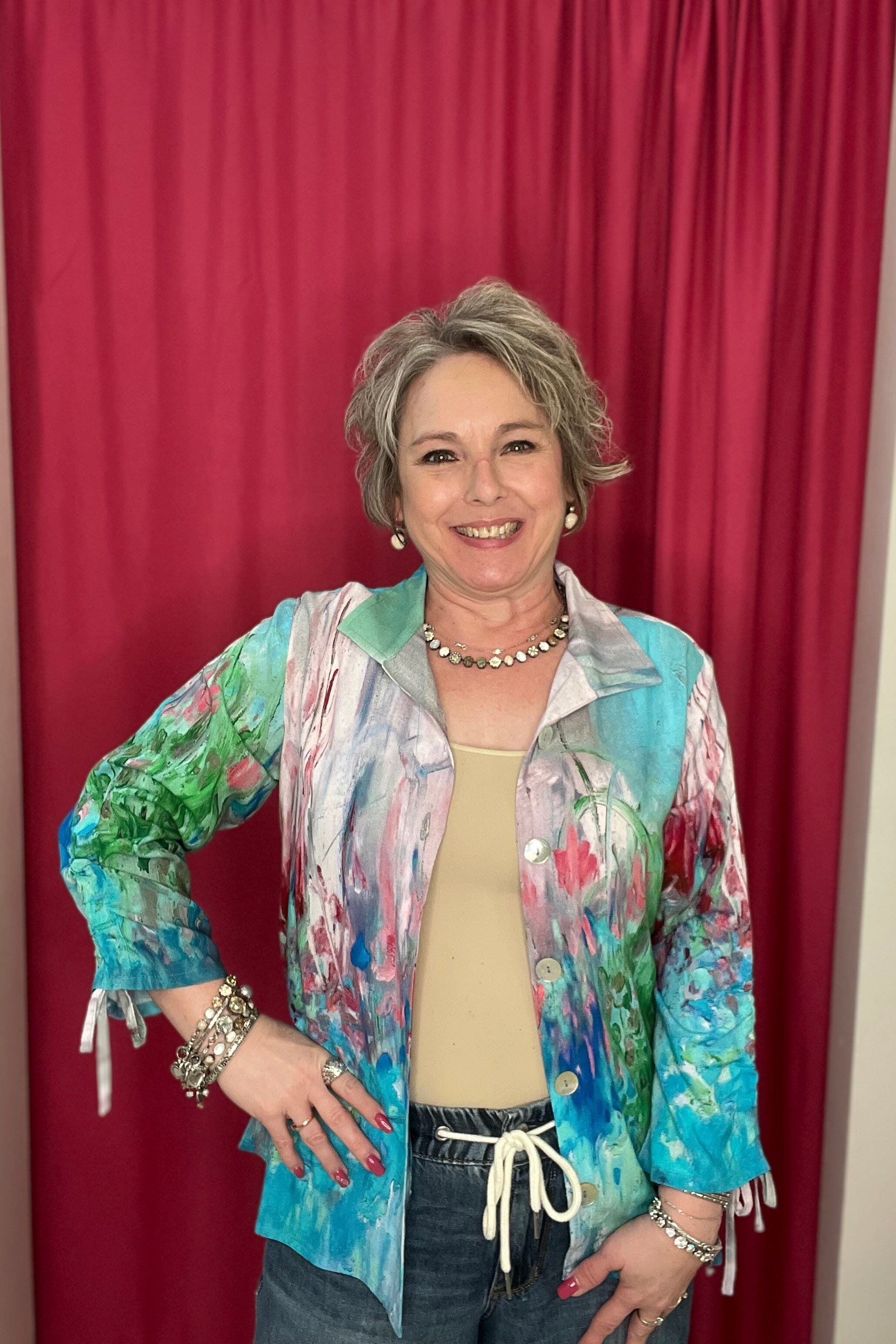 Printed Button Down w/Sleeve Ties MISSY TOP SPECIAL PARSLEY &amp; SAGE 