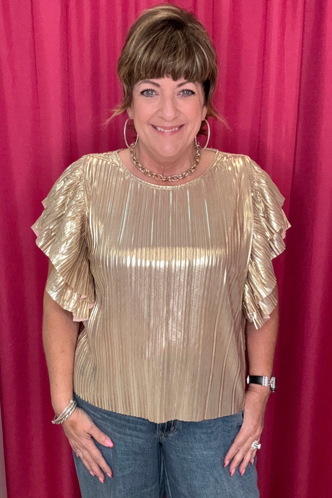 Flutter Sleeve Pleated Top JR TOP DRESSY GLAM 