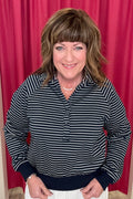 Henley Striped Sweatshirt w/Snaps JRTOP CASUAL TOP UMGEE NVY S 