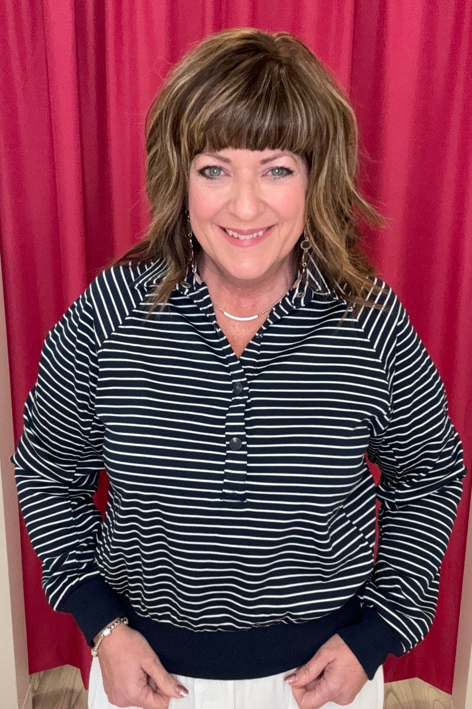Henley Striped Sweatshirt w/Snaps JRTOP CASUAL TOP UMGEE NVY S 
