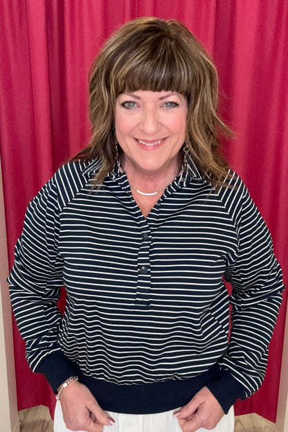 Henley Striped Sweatshirt w/Snaps JRTOP CASUAL TOP UMGEE NVY S 