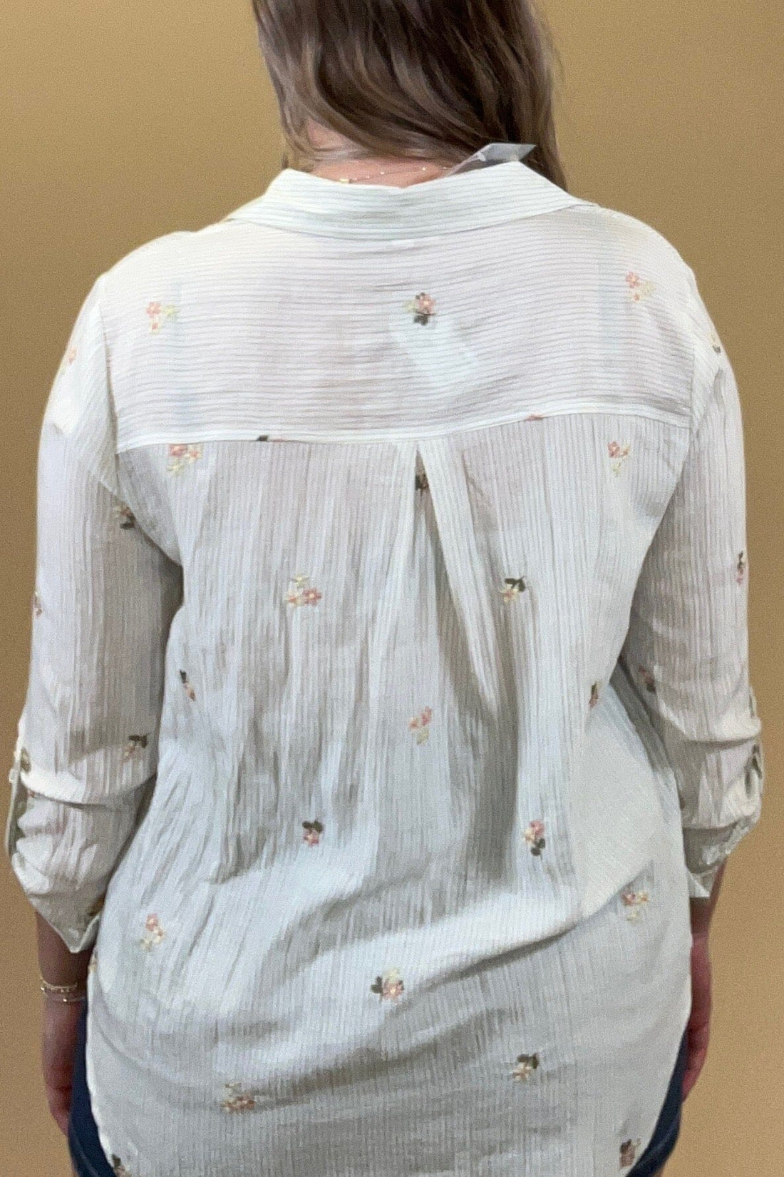 3/4 Sleeve Button Down Top w/Embroidery JRTOP CASUAL TOP BLUPEPPER 