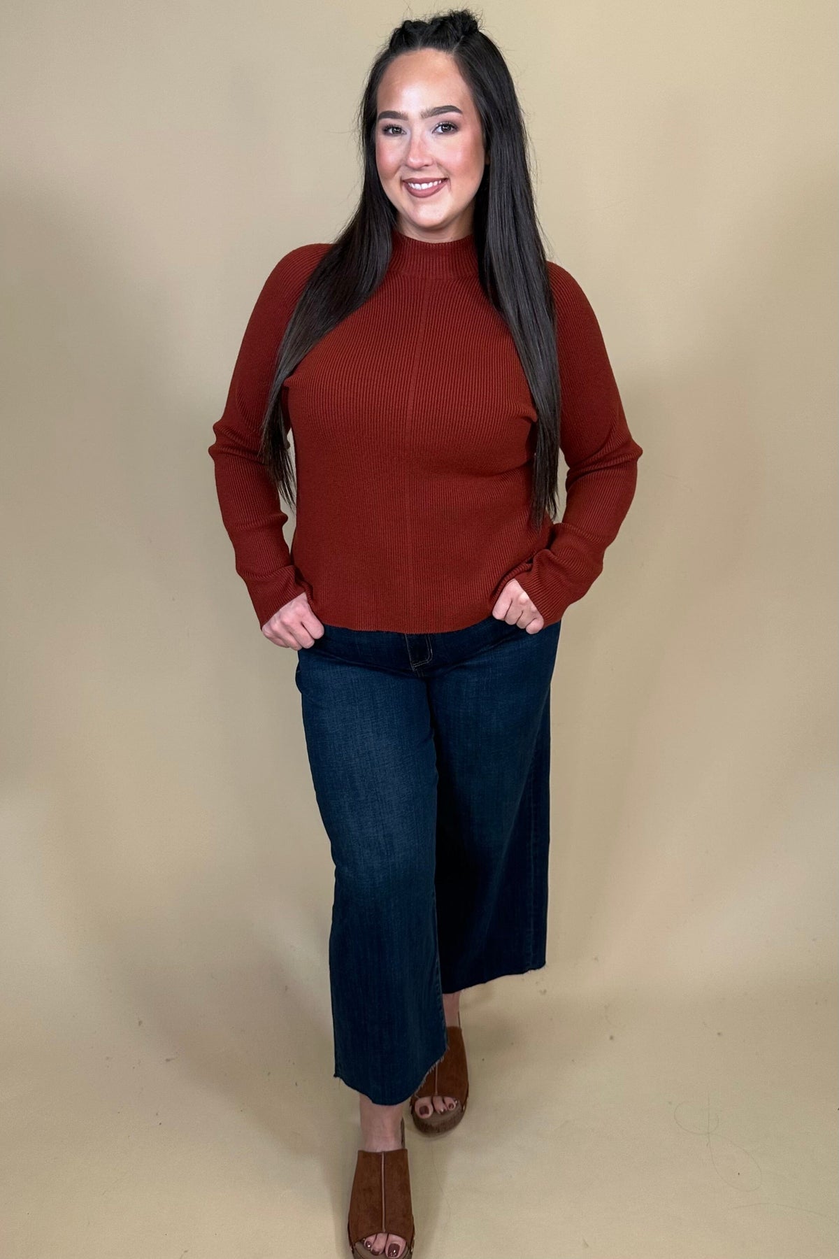 Long Sleeve Turtleneck Sweater - Rust MISSY BASIC KNIT:LPTRUNKFALL26 LIVERPOOL 