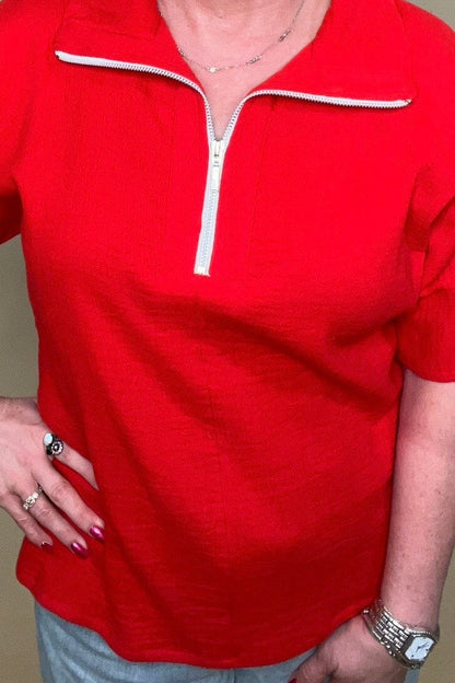 Short Sleeve Half Zip Gauze Shirt JRTOP CASUAL TOP PARSLEY &amp; SAGE 