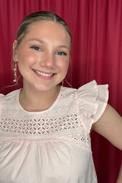 Double Flutter Sleeve Woven Blouse w/Embroidery MISSY TOP SPECIAL LIVERPOOL 