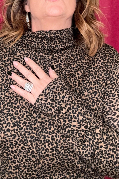 Long Sleeve Leopard Printed Mock Neck JRTOP CASUAL TOP VERYJ 