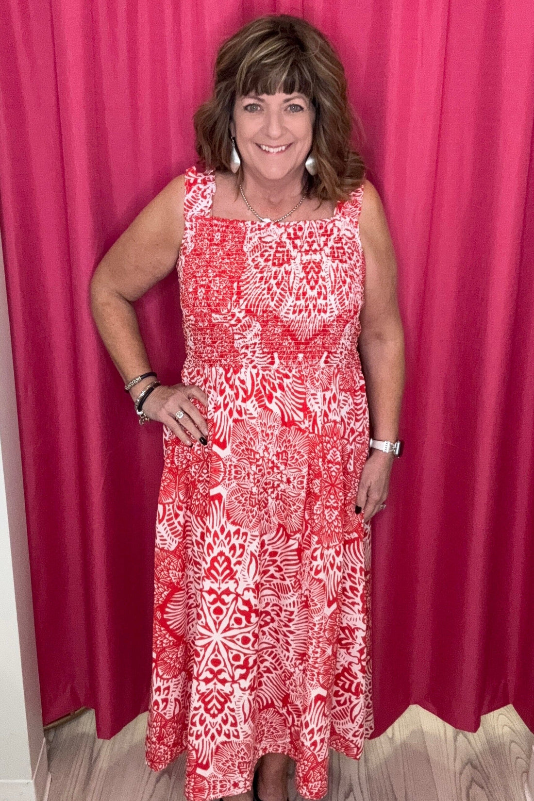 Printed Dress Shirring Detail DRESS CHARLIEB