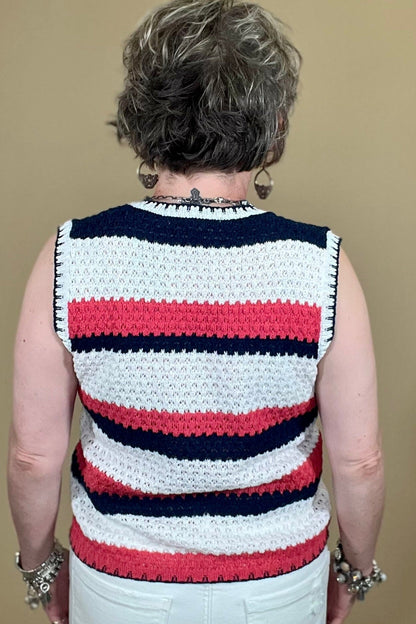 Crochet Top w/Denim Patches JRTOP CASUAL TOP SOUTHERN GRACE 