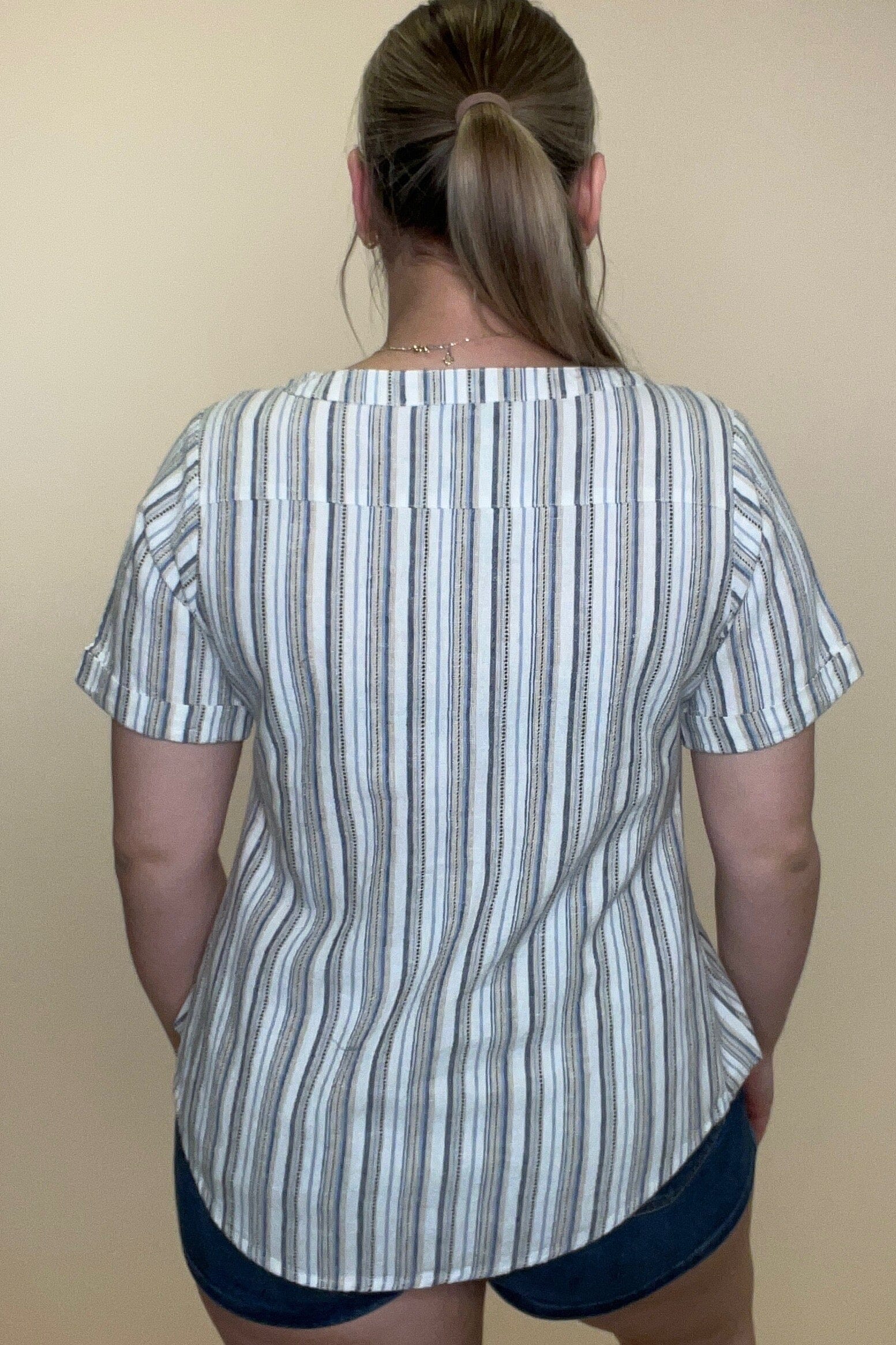 Short Sleeve Striped Button Down MISSY TOP SPECIAL KEREN HART 