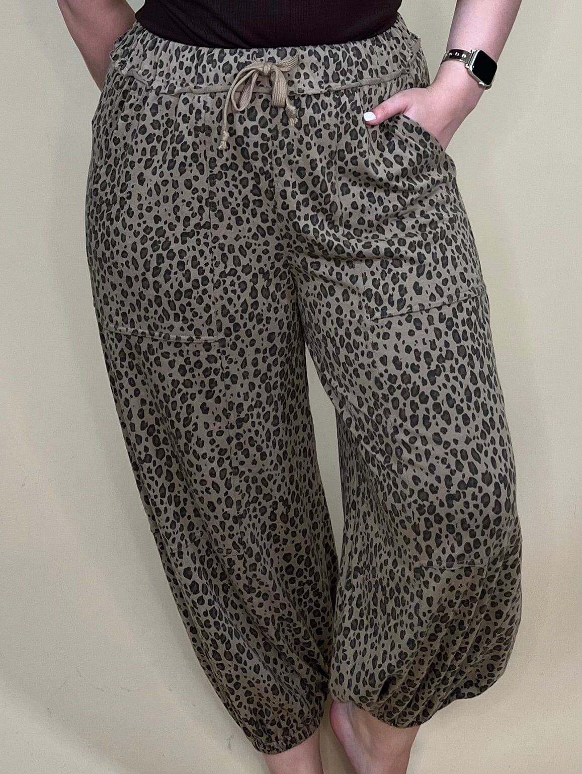 Leopard Printed Pull On Pant w/Drawstring BOTTOMS EASEL 