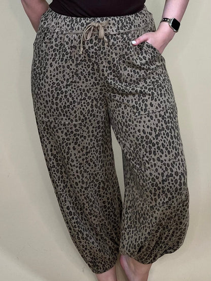 Leopard Printed Pull On Pant w/Drawstring BOTTOMS EASEL 