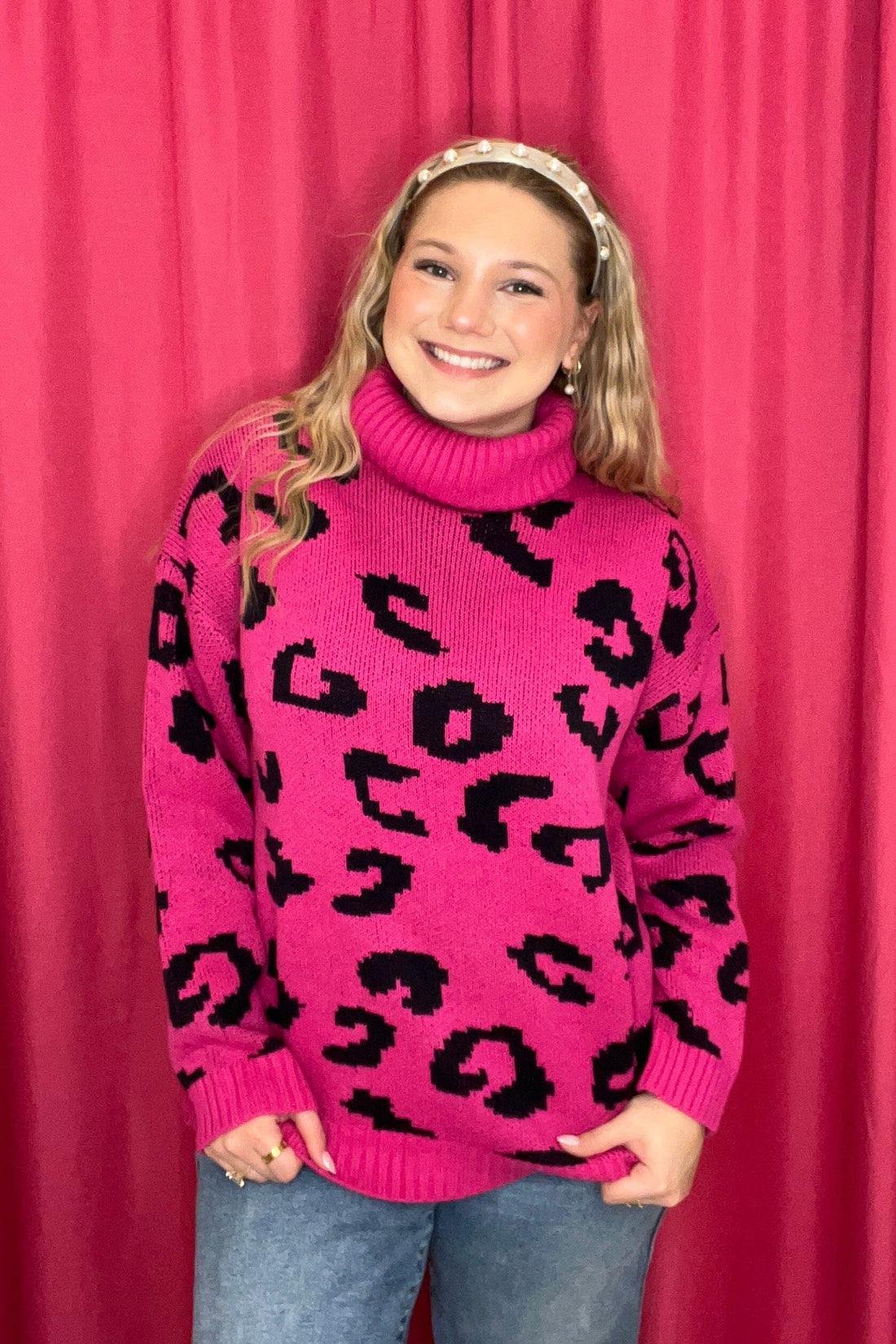 Long Sleeve Turtleneck Leopard Pattern Sweater SWEATER SHE&amp;SKY 