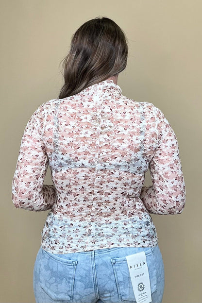 Long Sleeve Floral Lace Mesh - Brown MISSY BASIC KNIT VERYJ 