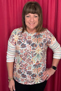 3/4 Sleeve Crew Neck Top MISSY TOP SPECIAL TRIBAL CORALRED XS 