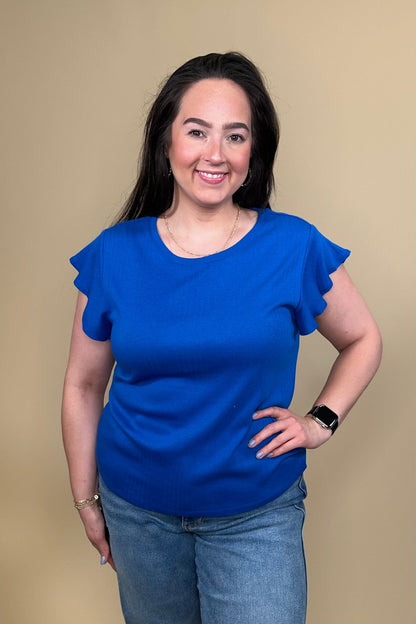Short Ruffle Sleeve Scoop Neck Top MISSY BASIC KNIT ZAC &amp; RACHEL 