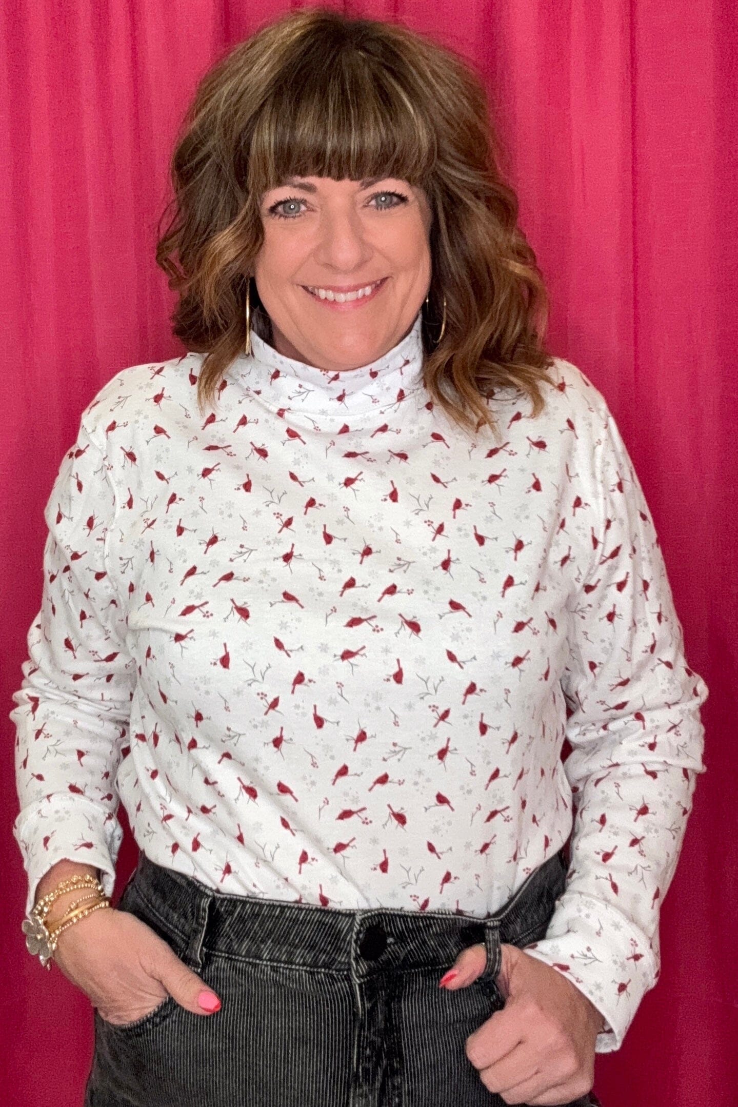 Long Sleeve Mock Neck w/Cardinals MISSY TOP SPECIAL SOUTHERN LADY 