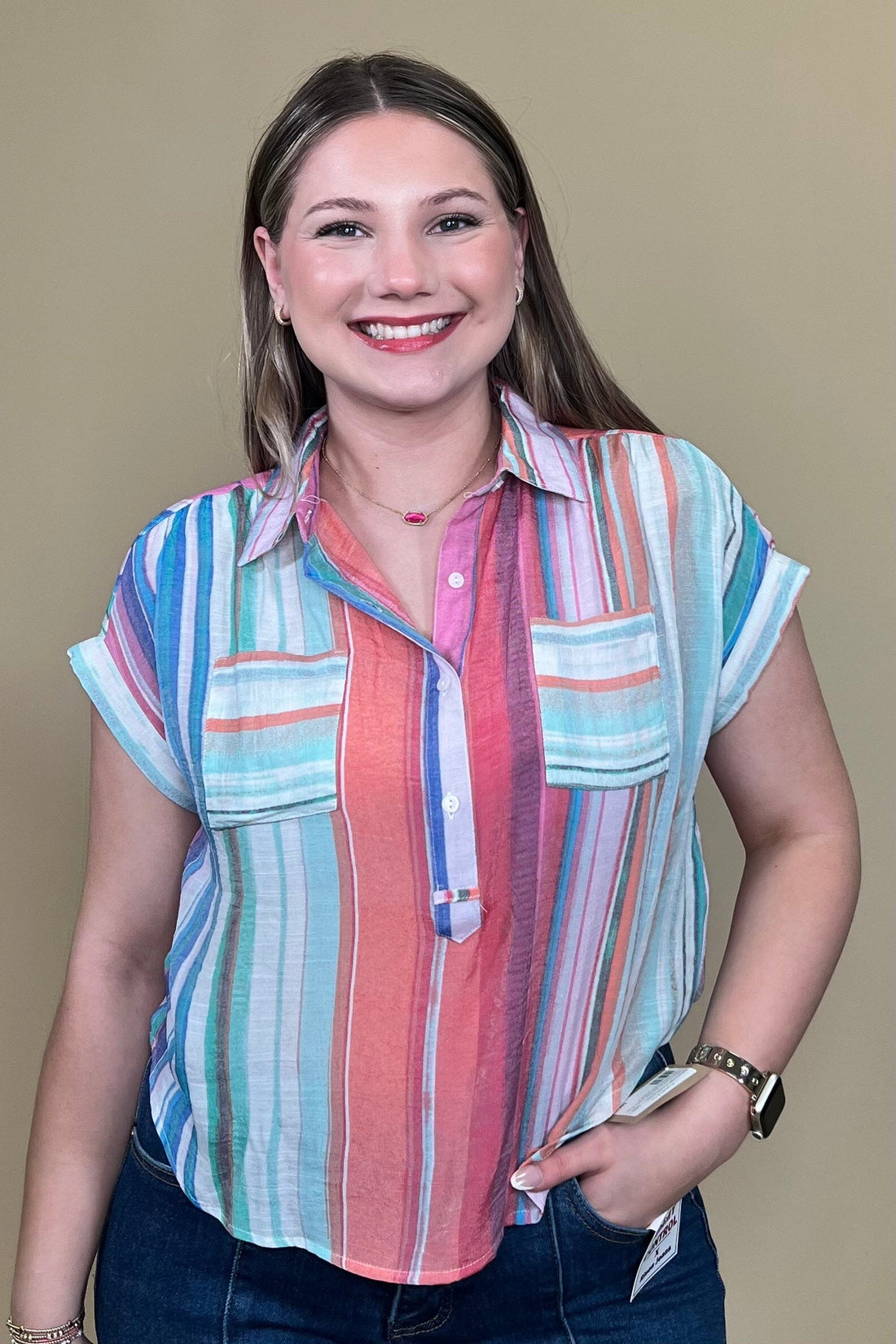 Boxy Striped Top w/Pockets & Collar MISSY TOP SPECIAL ZAC & RACHEL