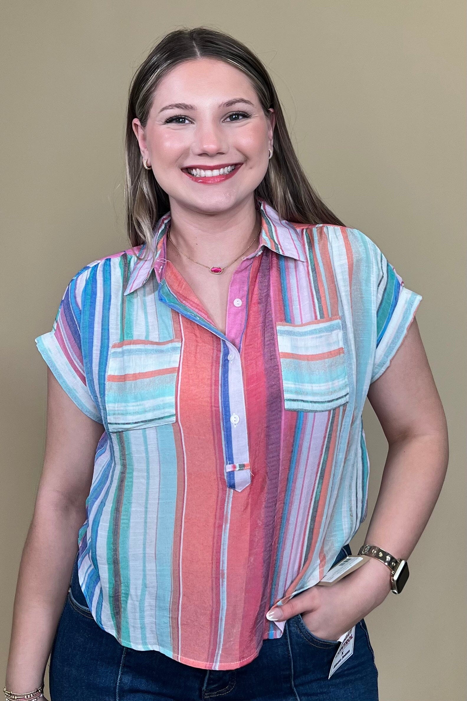 Boxy Striped Top w/Pockets &amp; Collar MISSY TOP SPECIAL ZAC &amp; RACHEL 