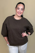 Confetti Quilted 3/4 Sleeve Pullover JRTOP CASUAL TOP:~~Unassigned~~ UMGEE 