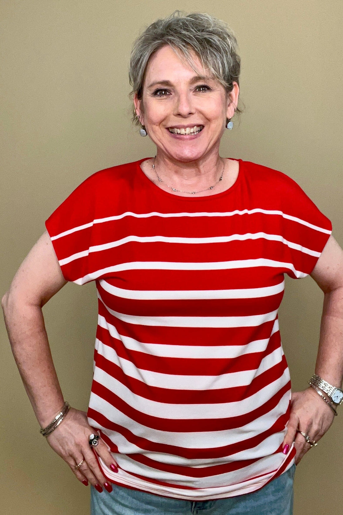 Cap Sleeve Striped Scoop Neck Top MISSY TOP SPECIAL SOUTHERN LADY 