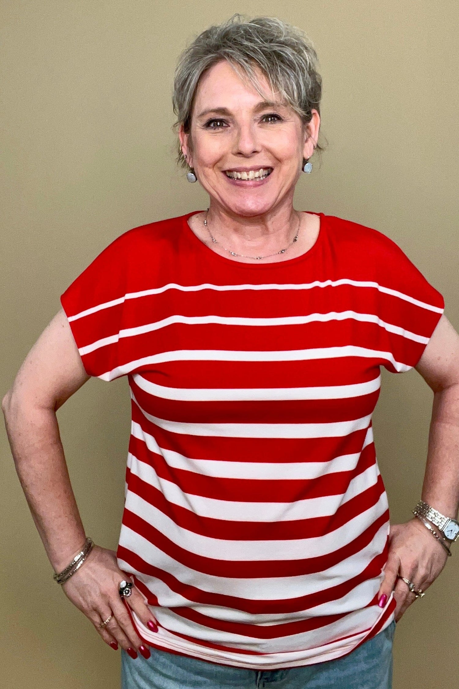 Cap Sleeve Striped Scoop Neck Top MISSY TOP SPECIAL SOUTHERN LADY 