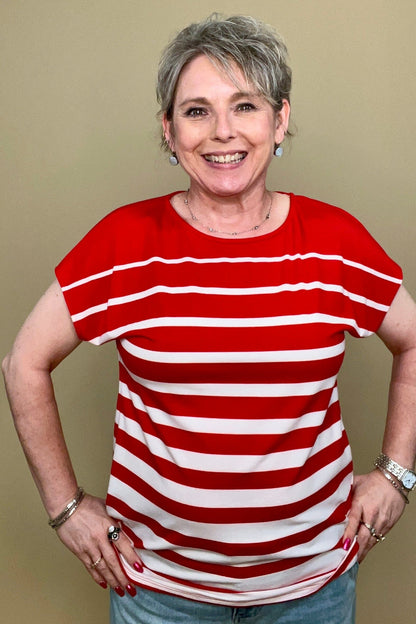Cap Sleeve Striped Scoop Neck Top MISSY TOP SPECIAL SOUTHERN LADY 