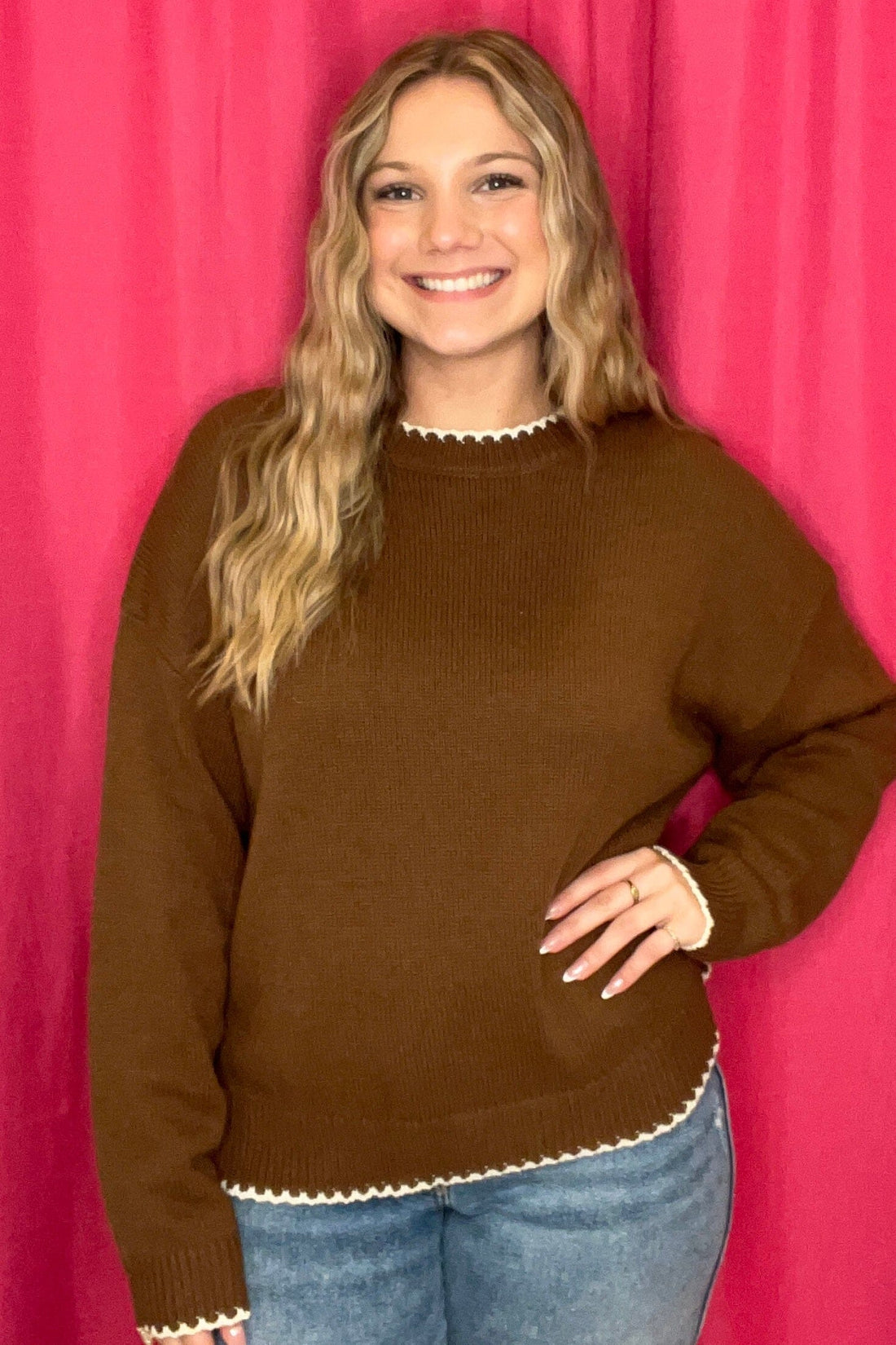 Long Sleeve Sweater w/Stitch on Hems SWEATER BLUPEPPER BRW S