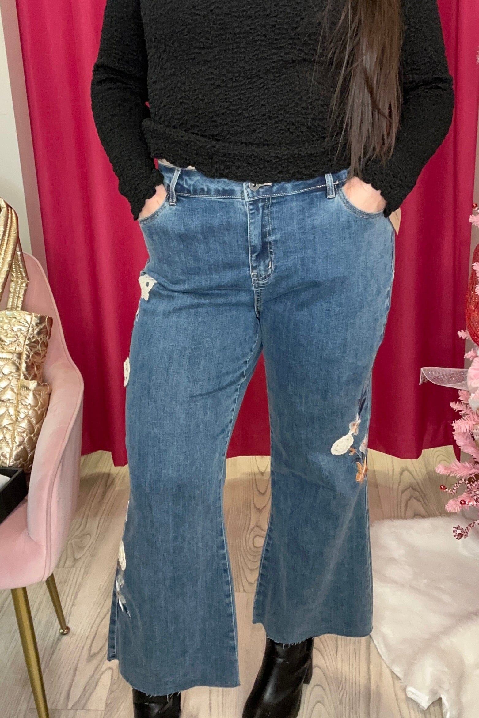 Embroidered Crochet Denim Pant BOTTOMS CHARLIE B 