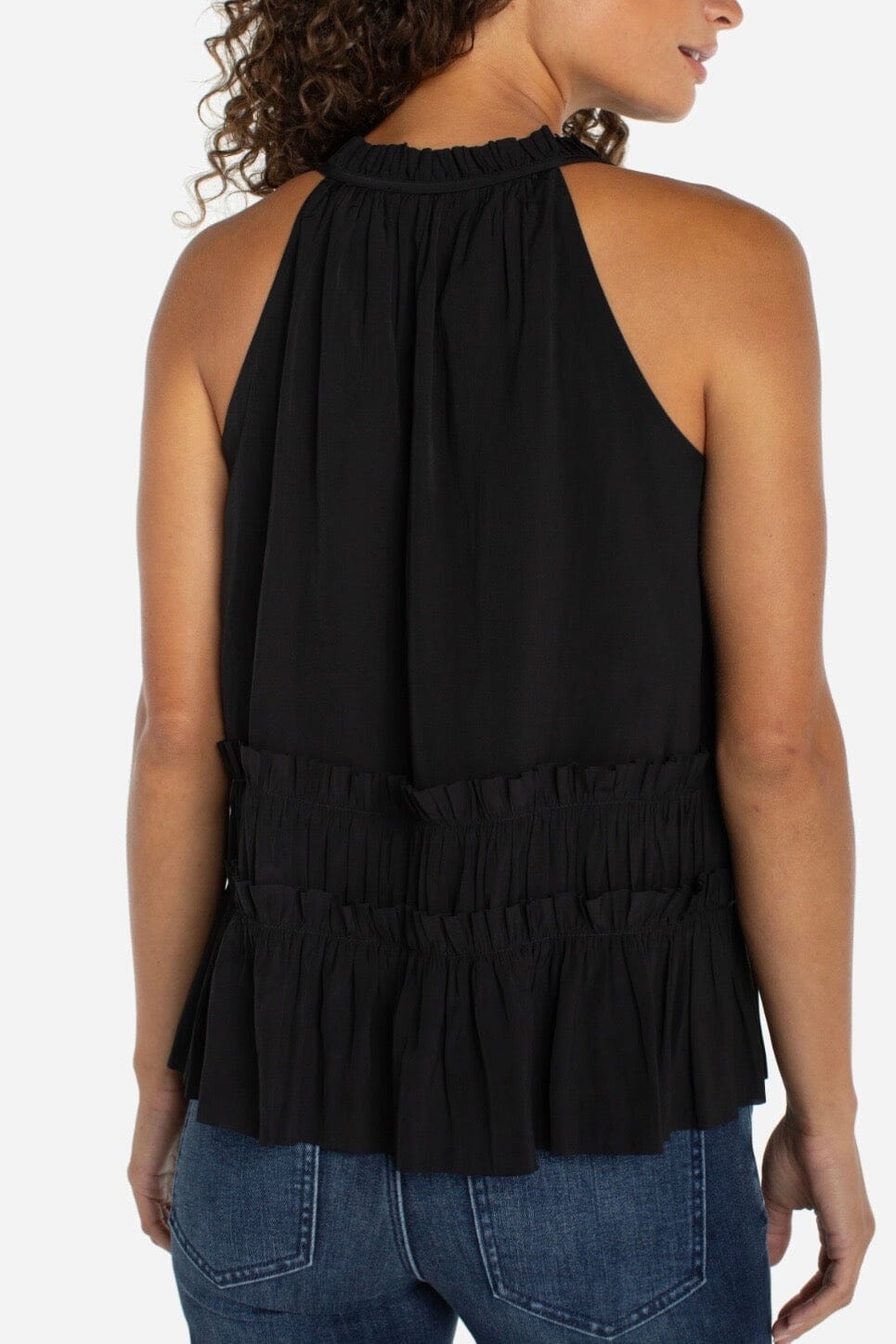 Sleeveless Woven Top w/Ruffle Tiers &amp; Neck Tie MISSY TOP SPECIAL LIVERPOOL 