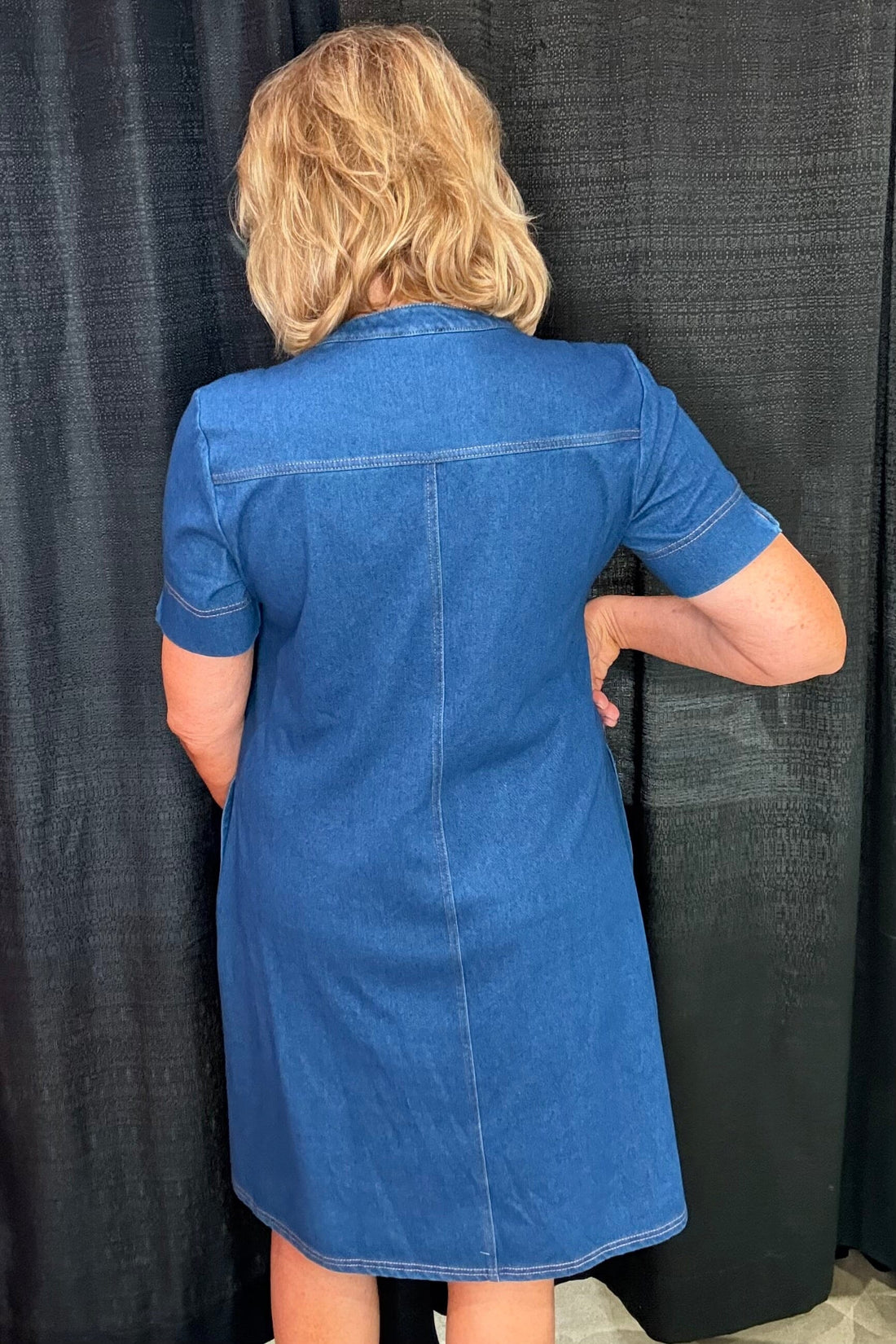 Short Sleeve Denim Dress w/Pockets DRESS SOUTHERN LADY 