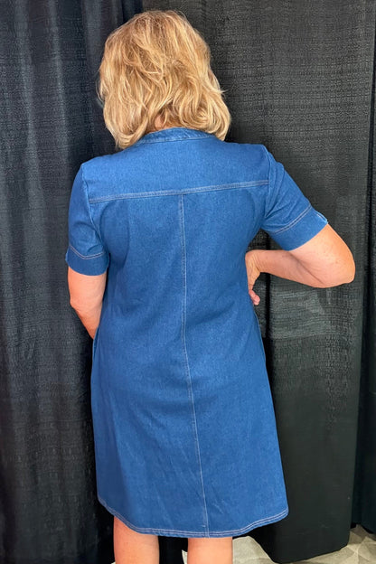 Short Sleeve Denim Dress w/Pockets DRESS SOUTHERN LADY 