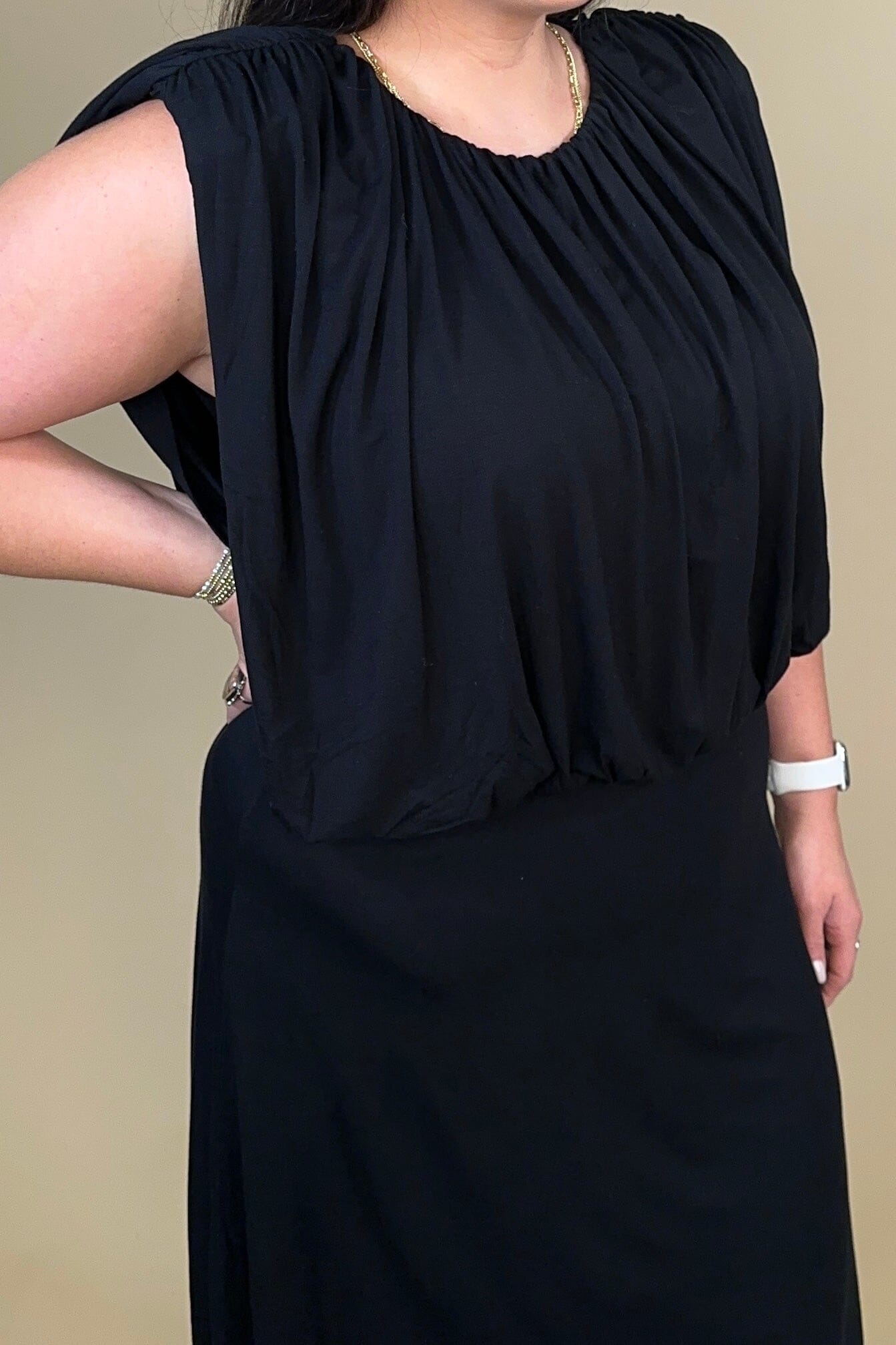 Sleeveless Draped Knit Asymmetrical Dress DRESS LIVERPOOL 