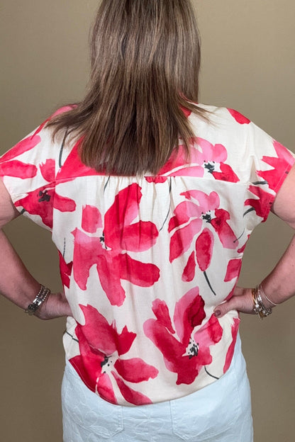 Printed Short Sleeve Tie Front Shirt MISSY TOP SPECIAL TRIBAL 