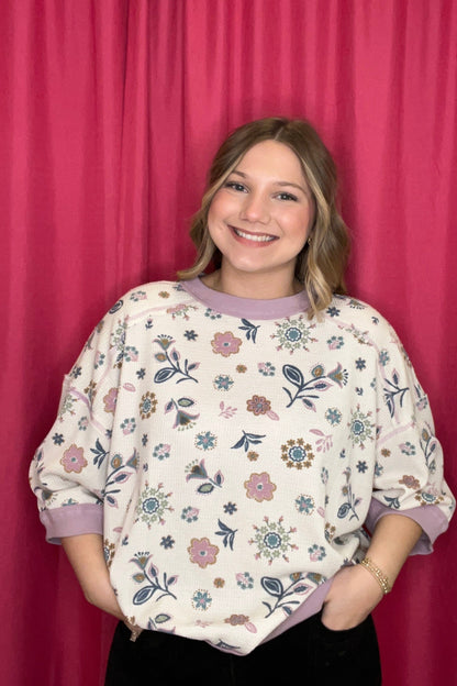 3/4 Sleeve Printed Thermal Top JR TOP DRESSY EASEL 