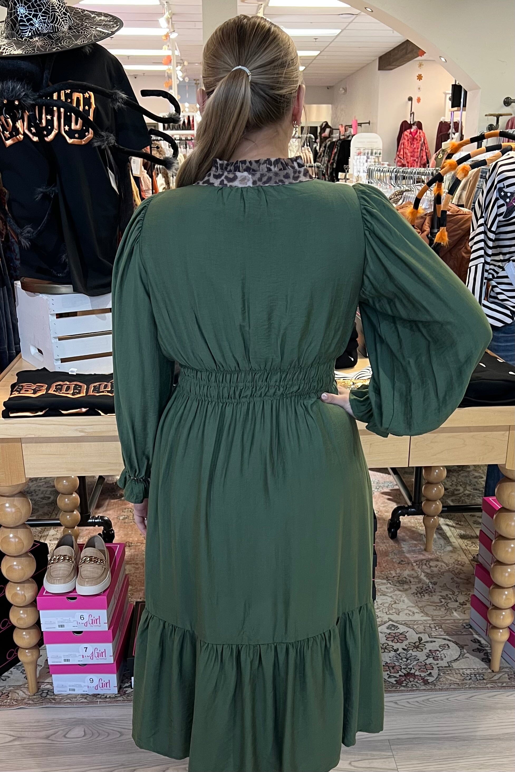 3/4 Sleeve Dress w/ Leopard Trim DRESS UMGEE 