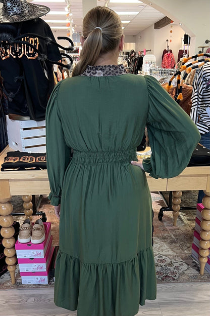 3/4 Sleeve Dress w/ Leopard Trim DRESS UMGEE 